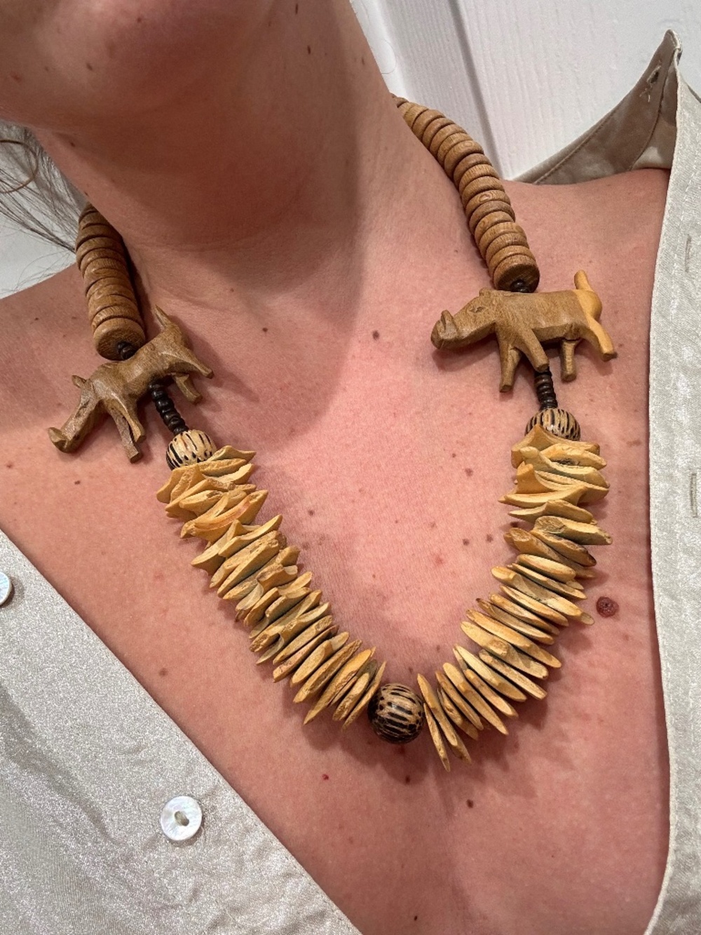 UNIQUE HAND-CARVED WOOD NECKLACE